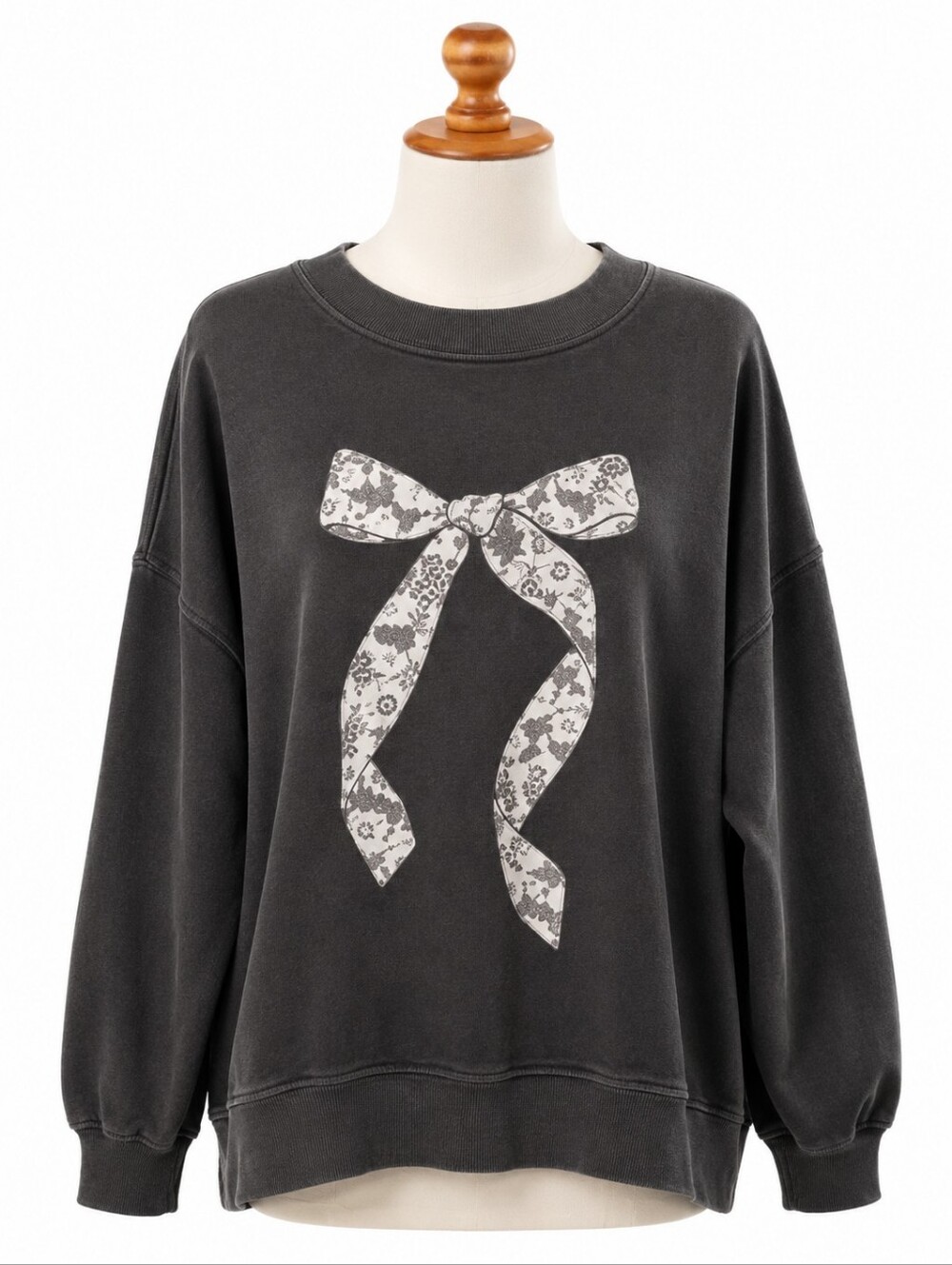 Aerie Women's Gray Big Chill Bow Graphic Print Crew Sweatshirt Sz M Oversized